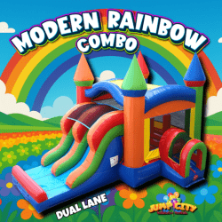 D5 Modern Rainbow Bounce House with Double Lane Slide