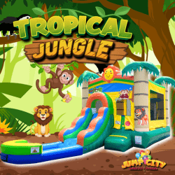 Tropical Jungle Castle Smiley Face Wet/Dry Bounce House Slide