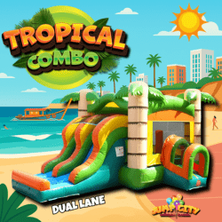 D4 Tropical Bounce House Double Lane Slide Combo