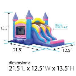 Pink20Double20Lane20Dimentions 1776447935 D6 Pink Bounce House with Double Lane Slide